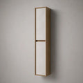 Colonna bagno sospesa a 2 ante in MDF e pannello truciolare, rovere naturale e bianco opaco, 30 x 25 x 120 cm