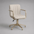 Sedia da pranzo girevole e regolabile in tessuto e acciaio con braccioli, panna e champagne, 61 x 60 x 82-92 cm