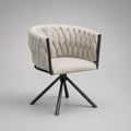 Sedia da pranzo girevole a 360° in tessuto e acciaio, schienale avvolgente, beige e nero, 60 x 59 x 80 cm