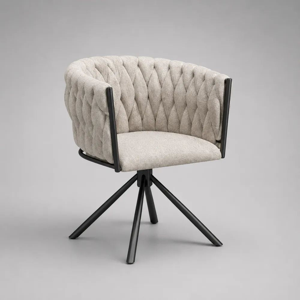 Sedia da pranzo girevole a 360° in tessuto e acciaio, schienale avvolgente, beige e nero, 60 x 59 x 80 cm