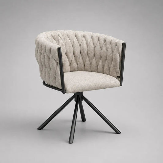 Sedia da pranzo girevole a 360° in tessuto e acciaio, schienale avvolgente, beige e nero, 60 x 59 x 80 cm