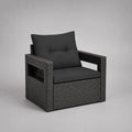 Poltrona da giardino in rattan PE grigio antracite con cuscini neri, 75 x 75 x 80 cm