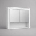 Pensile bagno rettangolare in MDF melaminico bianco con specchio, 2 ante e vano aperto, 60 × 15 × 60 cm