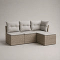 Divano modulare da giardino a L in 3 pezzi, rattan PE beige e cuscini grigio chiaro, 205 × 135 × 80 cm