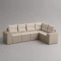 Set divano angolare da giardino a 4 posti in polyrattan beige con cuscini crema, 243 x 181 x 73 cm