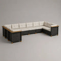 Divano da giardino modulare a U 8 posti in rattan nero con cuscini beige, 340 x 220 x 74 cm