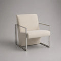 Poltrona lounge imbottita in poliestere e acciaio spazzolato, avorio/argento, 75 × 78 × 80 cm