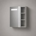 Armadietto da bagno sospeso con specchio, luce LED, anta scorrevole e 3 vani, MDF e vetro, bianco e argento, 60 x 15 x 70 cm