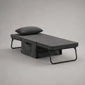 Poltrona letto singola pieghevole in microfibra di poliestere e acciaio, grigio scuro e nero, 190 × 75 × 42 cm