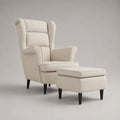 Poltrona bergère crema in tessuto con schienale alto e poggiapiedi, set 2 pezzi, poltrona 78 × 82 × 106 cm