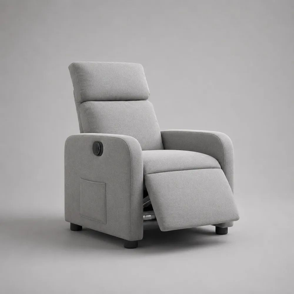 Poltrona reclinabile manuale a 1 posto in tessuto grigio chiaro con poggiapiedi, 76 x 88 x 105 cm