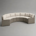 Divano modulare curvo da giardino a 7 posti in rattan PE grigio con cuscini beige, 320 × 160 × 78 cm