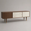 Mobile porta TV rettangolare in legno e MDF con 3 ante e 2 cassetti, marrone noce e bianco marmorizzato, 180 x 40 x 75 cm