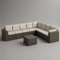Salotto da giardino angolare modulare a 7 posti, 8 pezzi in rattan PE grigio antracite con cuscini beige, 282 × 216 × 65 cm