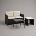 Set mobili da giardino 3 pezzi in polyrattan nero e crema con divano 2 posti 117 x 64 x 80 cm, tavolino 80 x 50 x 52 cm e sgabello 40 x 40 x 42 cm