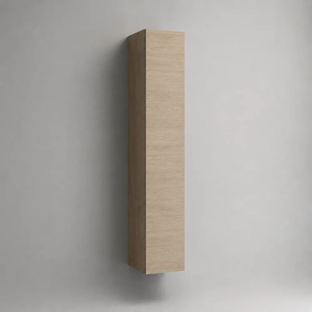 Colonna bagno sospesa in legno con 1 anta, rovere chiaro, 30 x 25 x 160 cm