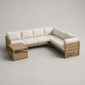 Set da giardino angolare a 5 posti in legno e tessuto Beige/Naturale, divano 238 x 188 x 73 cm e tavolino 65 x 65 x 50 cm, 2 pezzi