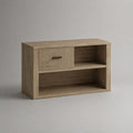 Scarpiera rettangolare in legno con cassetto e 2 vani, rovere naturale e nero, 80 x 30 x 60 cm