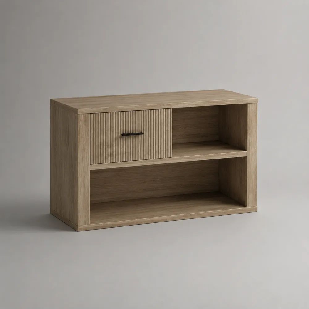 Scarpiera rettangolare in legno con cassetto e 2 vani, rovere naturale e nero, 80 x 30 x 60 cm
