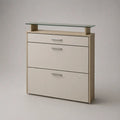 Scarpiera salvaspazio beige con 2 ante a ribalta, cassetto e piano in vetro, 100 x 25 x 105 cm