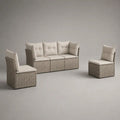 Set divano modulare da esterno 3 pezzi, 5 posti, in polyrattan grigio tortora con cuscini crema, divano 195 x 70 x 82 cm