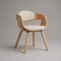 Sedia da pranzo con braccioli e schienale curvo in rovere e tessuto beige, 58 x 55 x 79 cm